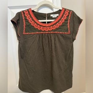 Boden green and orange embroidered top
